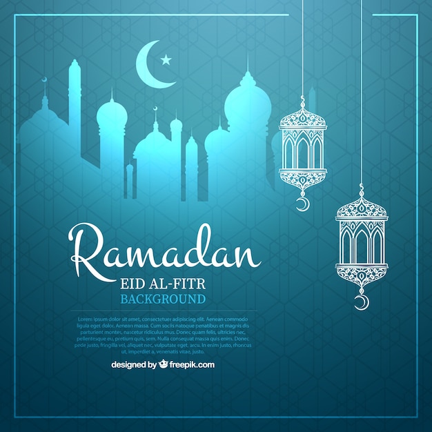 Sfondo blu con ornamenti ramadan