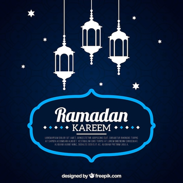 Blue ramadan kareem background with lamps