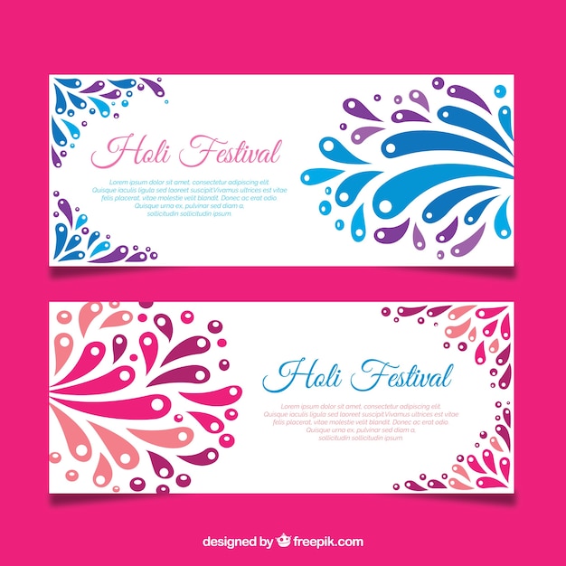 Free vector blue and red banners for the holi festival