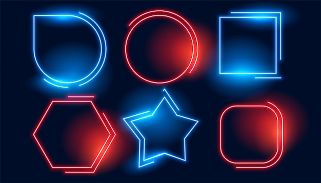 Free vector blue red geometric neon empty frames set