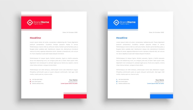 Blue and red letterhead template design