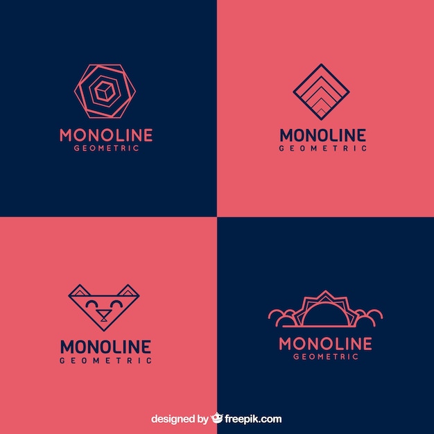 Blue and red monoline logo collection