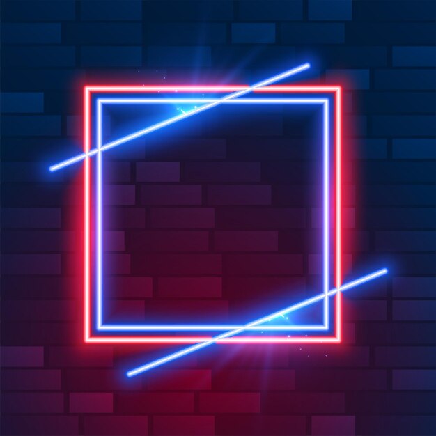 Blue and red neon square frame with text space