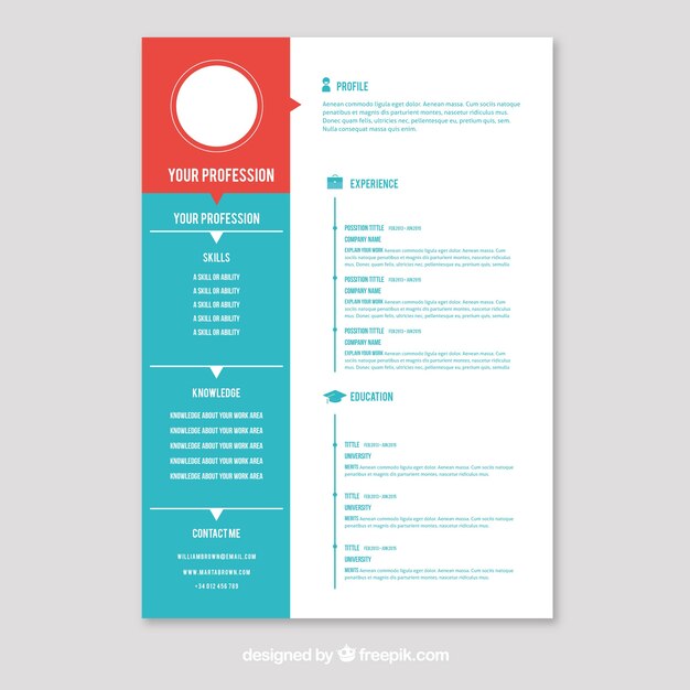 Blue and red resume concept