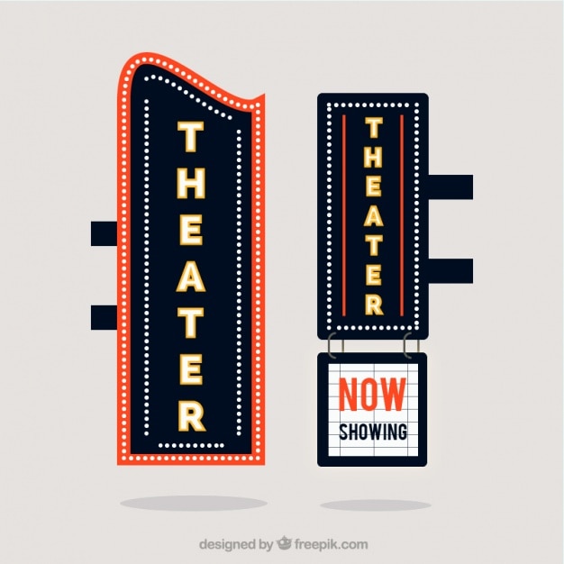 Free vector blue and red theater signs in flat design