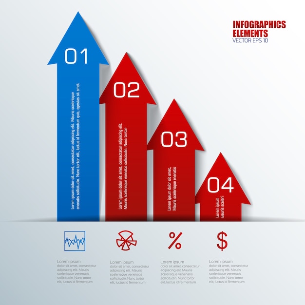 Blue and red vertical arrows with ordered text fields business infographics elements   