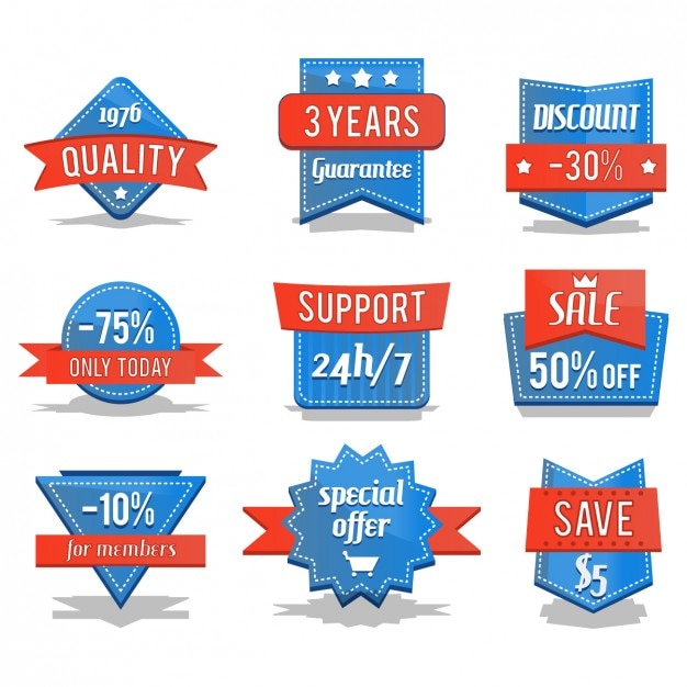 Free vector blue sale badges with red ribbon