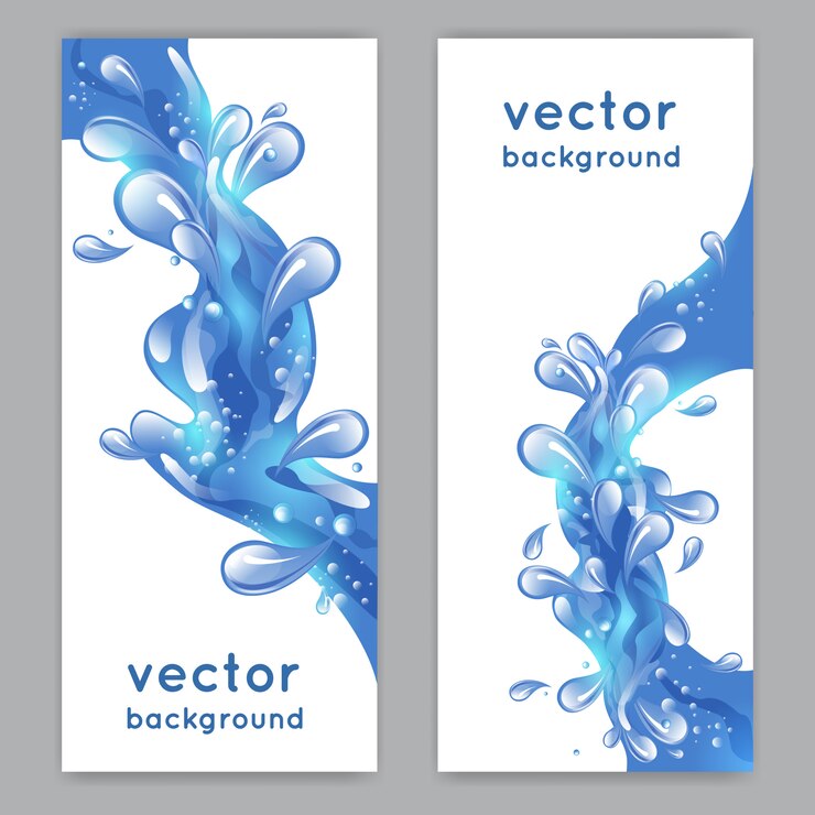 Free Vector blue sea water splash vertical banner set isolated vector illustration