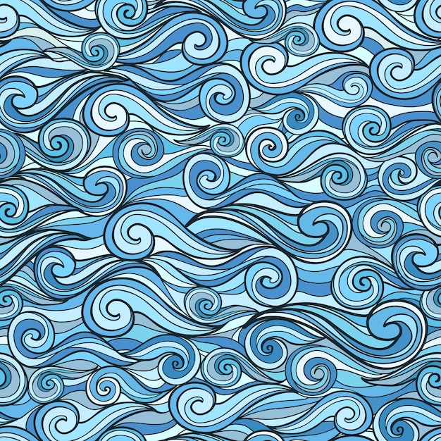 Blue sea waves seamless pattern vector illustration for design