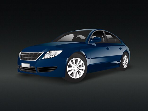 Blue sedan car in a black background vector