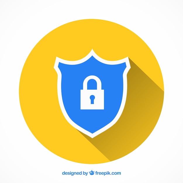 Blue shield with lock in flat design