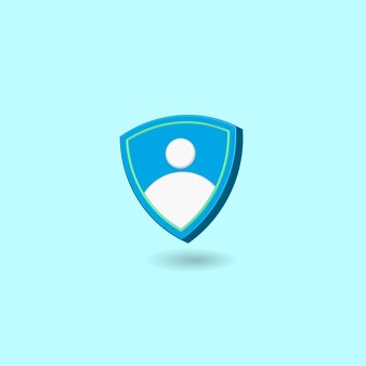 Blue shield with user icon isolated on pastel color background. minimal design for internet data security. creative 3d vector illustration