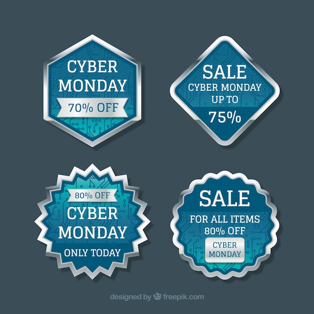 Free vector blue and silver cyber monday labels