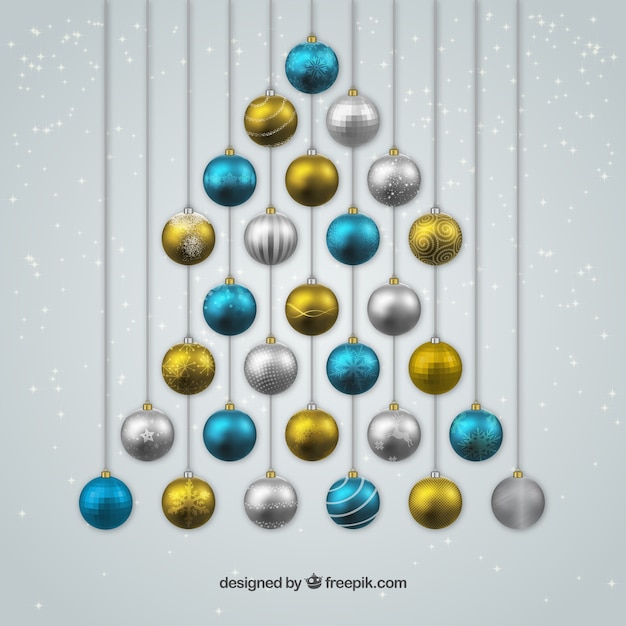 Vettore gratuito blue silver e golden christmas balls