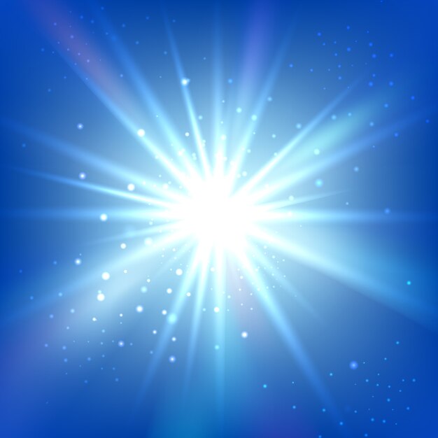 Blue sky with bright flash or burst. Abstract vector background. Shine star