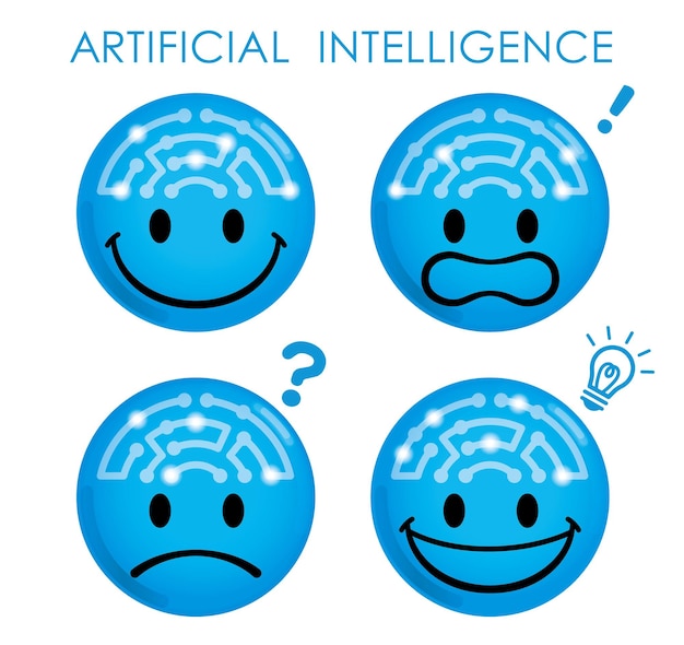Free vector a blue smiley face with the words artificial intelligence on it