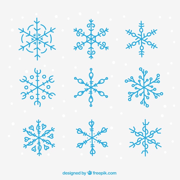 Бесплатное векторное изображение Коллекция голубой снежинки