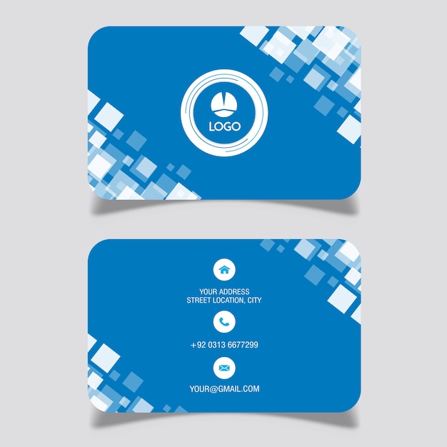 Blue square design business card