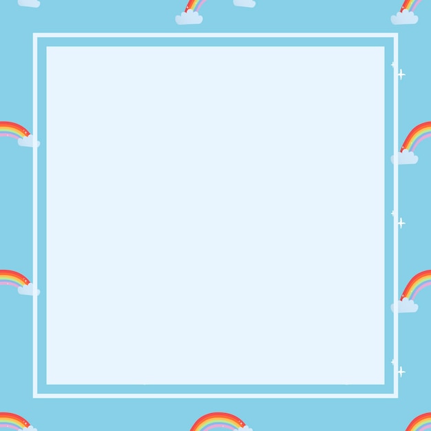 Blue square frame, cute rainbow pattern weather vector clipart