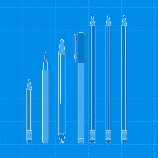 Free vector blue stationery outline, vector illustration set