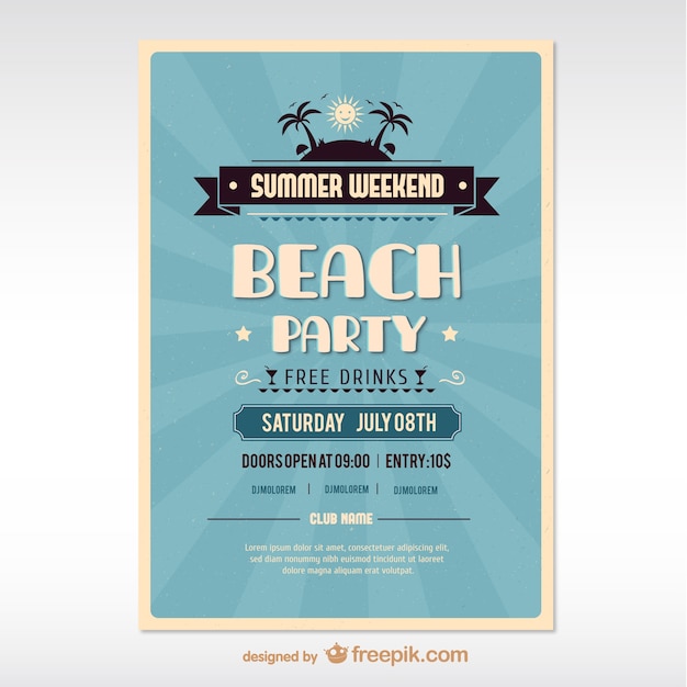 Free vector blue summer beach party