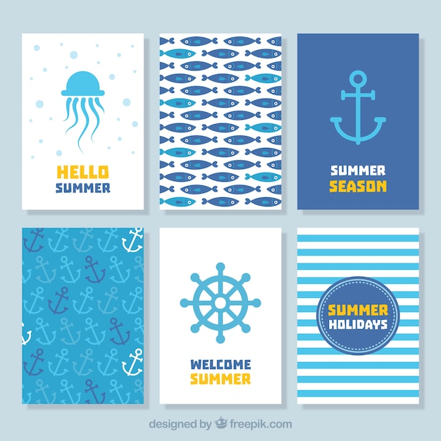 Blue summer card set