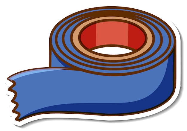 Blue tape roll sticker on white background