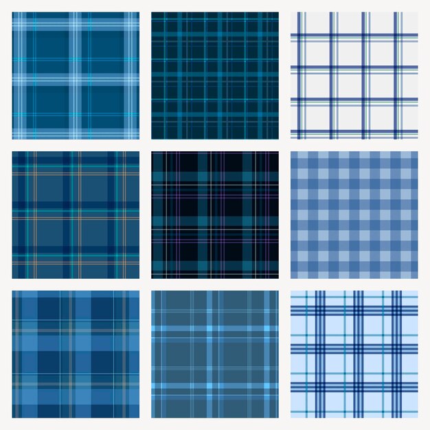 青いタータンチェックの背景、伝統的なスコットランドのデザインベクトルコレクション