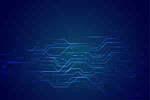 Free vector blue technology circuit diagram with glowing line lights