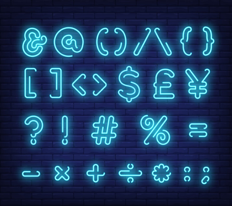 Free Vector blue text symbols neon sign
