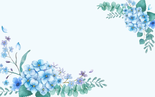 Синяя тематическая поздравительная открытка с цветочками