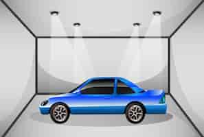 Vettore gratuito un'auto colorata di blu all'interno del garage