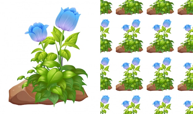 Free vector blue tulips and rocks pattern