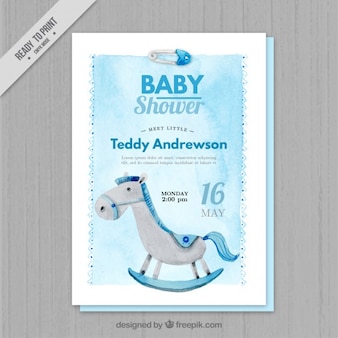 Blue watercolor baby shower invitation