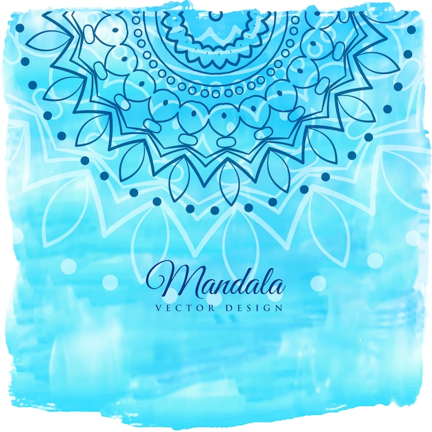 Blue watercolor background with mandala art