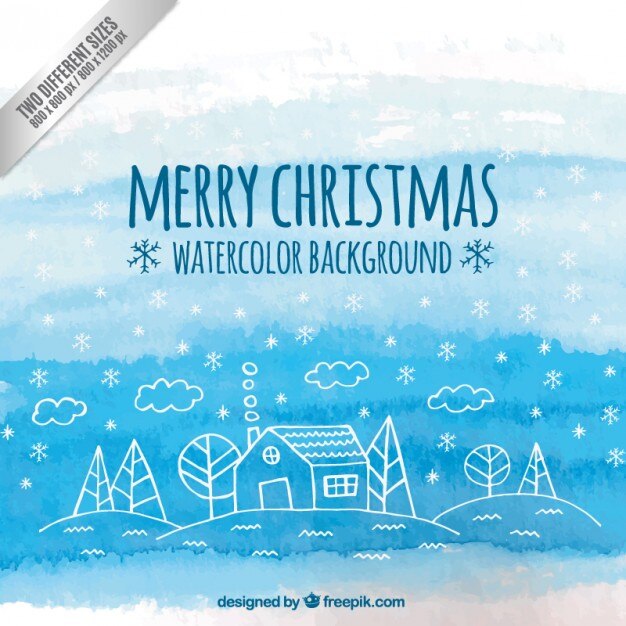 Free Vector blue watercolor christmas background