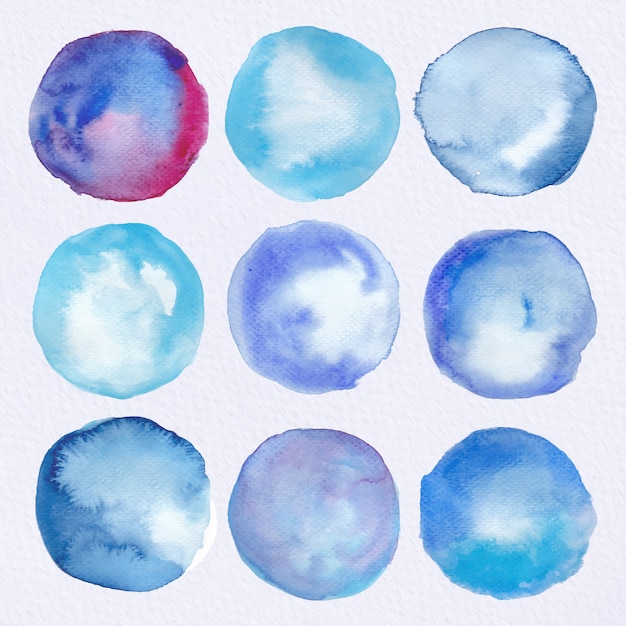 Free vector blue watercolor circles collection