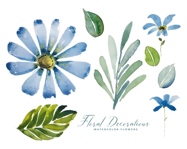 Blue watercolor flower floral decoration pack