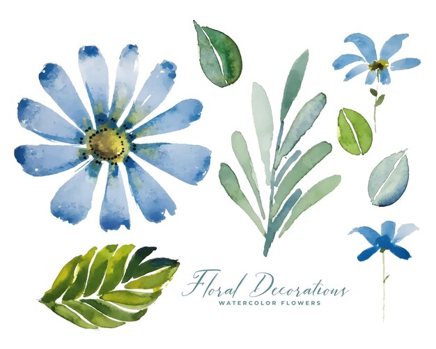 Blue watercolor flower floral decoration pack