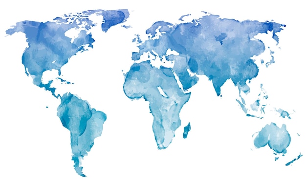 Blue Watercolor Map of the World