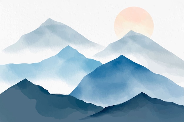 Blue watercolor mountains background