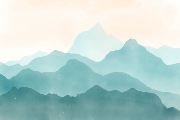 Blue watercolor mountains background