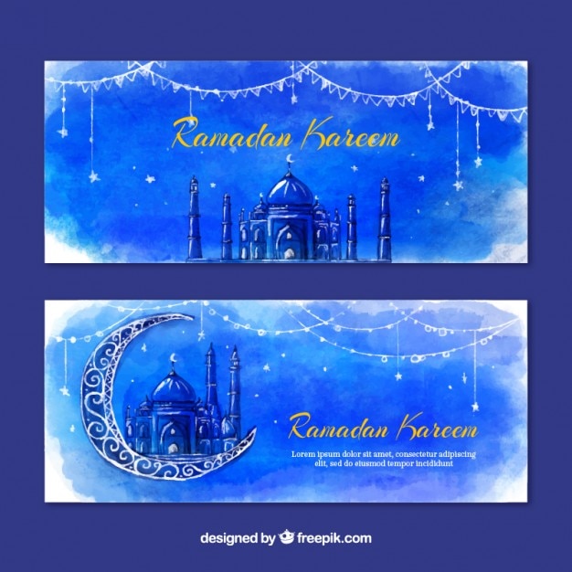 Blue watercolor ramadan banners