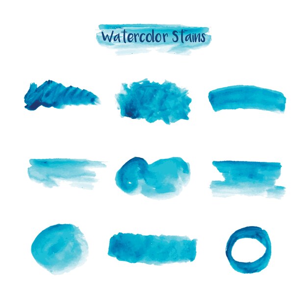 Blue watercolor stains collection