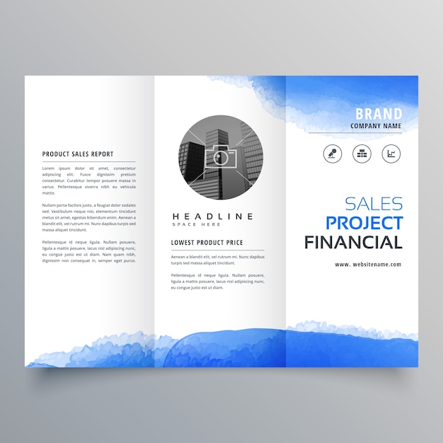 Blue watercolor trifold business brochure template
