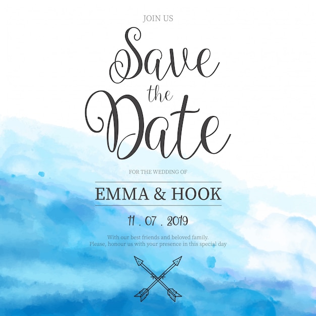 Free vector blue watercolor wedding card