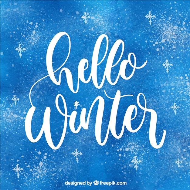 Free vector blue watercolour background hello winter