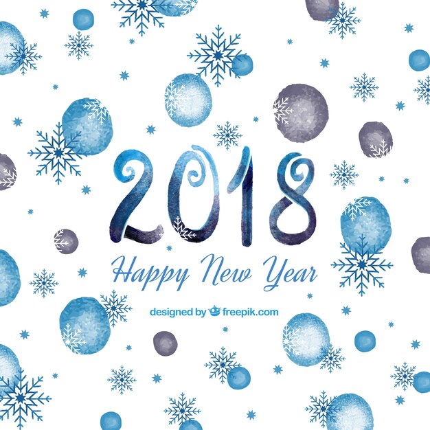 Синяя акварель нового года 2018 фон