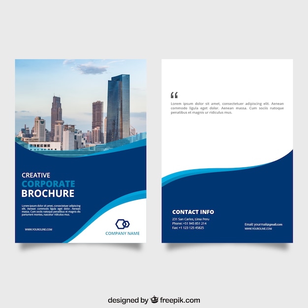 Free vector blue wavy business brochure