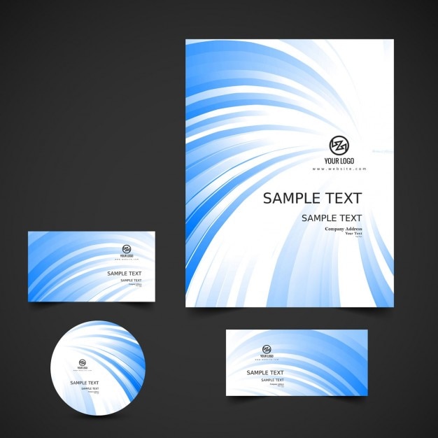 Free vector blue wavy business stationery